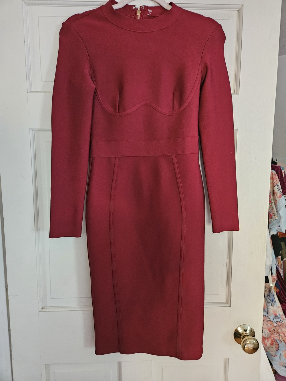 House of CB Deep Burgandy Long Sleeve Sheath Dress. Bodycon